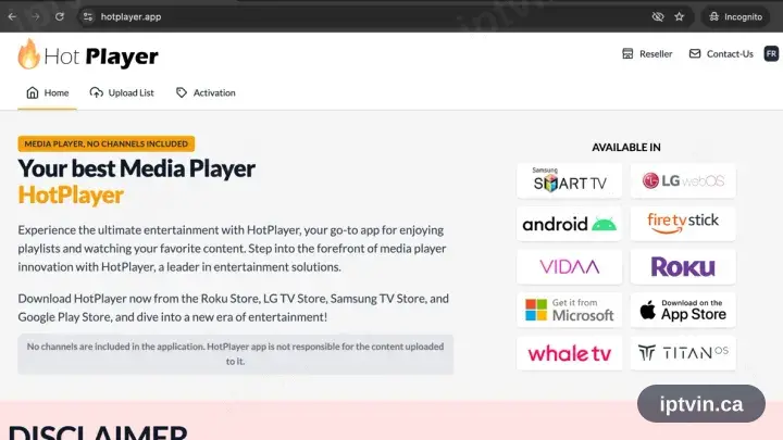 The HotPlayer APK download beginning in a TV browser