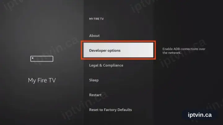 The My Fire TV menu now listing Developer options