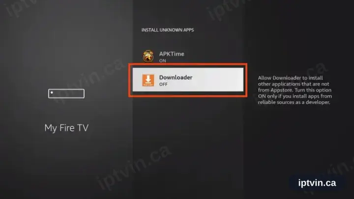 Downloader being toggled on in the install unknown apps list