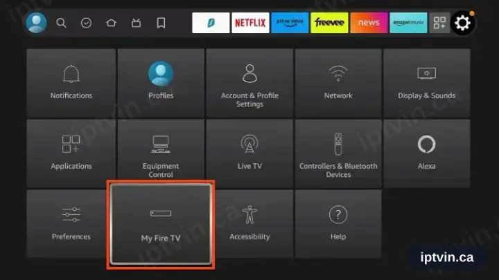 The Fire TV Settings menu with My Fire TV focused