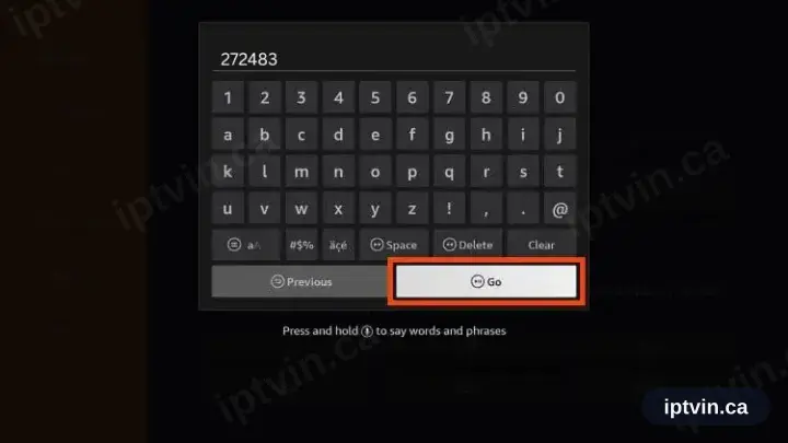 Le code 272483 saisi dans le champ d’adresse de Downloader